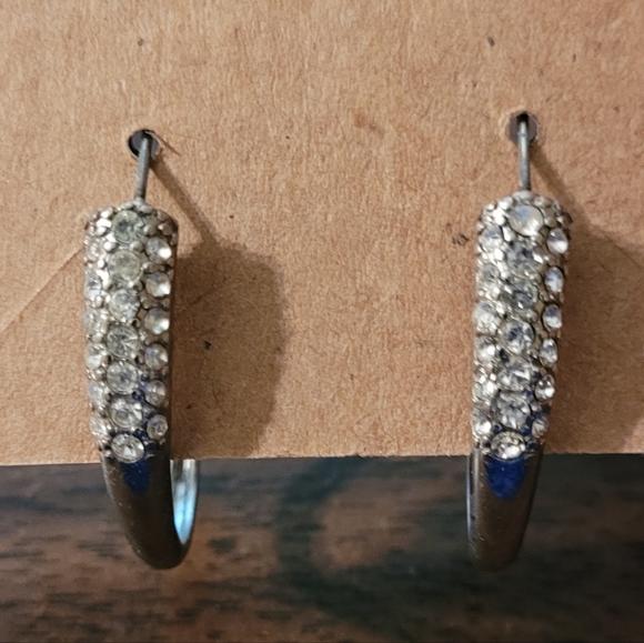 Cubic Zirconia & Sterling Silver Hoop Earrings - Picture 2 of 3